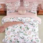 Anibedding 7Pieces Floral Queen Size Comforter Set, Garden Plant Style Bed in a Bag Pink Flower Bedding Comforter Set with Pillow Case for Bedroom