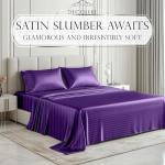 DECOLURE Satin Bed Sheets - 6 Piece Luxury Silky King Size Bedding Set - Softer Than Silk, Wrinkle-Free with 15” Deep Pocket Fitted Sheet, Perfect for Hair & Skin, Gifts for Women (Striped Purple)