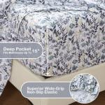 Mooreeke Cozy Vintage Microfiber Printed Queen Sheet Set - Soft Breathable Percale Cotton Floral Bed Sheets with Deep Pocket - Non-Slip Fitted Design - Yellow Blue Gray Gradient Flowers Pattern