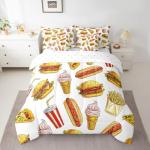 Feelyou Hamburger Print Comforter Set 7 Pieces Twin Size Pizza Cola Hot Dog Bed in A Bag for Kids Children Fast Food Theme Bedding Set Funny Delicious Food Bed Set with Sheets Bedroom Decor