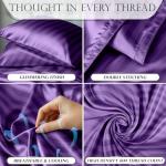 DECOLURE Satin Bed Sheets - 6 Piece Luxury Silky King Size Bedding Set - Softer Than Silk, Wrinkle-Free with 15” Deep Pocket Fitted Sheet, Perfect for Hair & Skin, Gifts for Women (Striped Purple)