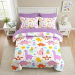 Pamnest Comforter Set Twin Size, Cute Dinosaur 5 Pcs Bedding for Kids and Adults, Love Rainbow Happy Bed Sheet Sets with Fitted Sheet Pillowcase & Sham for Bedroom Bed Decor