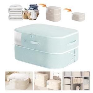 Compression Storage Bags for Bedding, 68L Ultra Space Saving Self Compression Organizer with Transparent Window, Used for Storing Comfortable Blankets,Bedding,Pillows,Clothes (Blue 21x16x11 in)