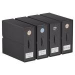 TRZZ 4-Pack Bed Sheet Organizers and Storage, Foldable Linen Bins with Window and Labels, Bedding Holder for Queen/King Duvet Covers, Keeps Bedding Neatly Organized and Accessible (Black)