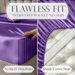 DECOLURE Satin Bed Sheets - 6 Piece Luxury Silky King Size Bedding Set - Softer Than Silk, Wrinkle-Free with 15” Deep Pocket Fitted Sheet, Perfect for Hair & Skin, Gifts for Women (Striped Purple)