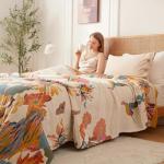 Wzvzss Boho Throw Blanket - 100% Cotton Soft Throw Blanket for Bed, 50"x60" Reversible Breathable Lightweight Fall Blankets, All Seasons Farmhouse Decor Floral Plant Butterfly Throw Quilt