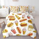 Feelyou Hamburger Print Comforter Set 7 Pieces Twin Size Pizza Cola Hot Dog Bed in A Bag for Kids Children Fast Food Theme Bedding Set Funny Delicious Food Bed Set with Sheets Bedroom Decor