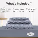 Comfort Spaces 100% Cotton Sheets Twin, Breathable, Naturally Cool Cotton Sheets, Soft Cotton Bed Sheets with 14" Elastic Pocket Fits up to 16" Mattress, All Seasons Sheet Set, Diamond Blue 3 Piece
