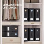 TRZZ 4-Pack Bed Sheet Organizers and Storage, Foldable Linen Bins with Window and Labels, Bedding Holder for Queen/King Duvet Covers, Keeps Bedding Neatly Organized and Accessible (Black)