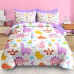 Pamnest Comforter Set Twin Size, Cute Dinosaur 5 Pcs Bedding for Kids and Adults, Love Rainbow Happy Bed Sheet Sets with Fitted Sheet Pillowcase & Sham for Bedroom Bed Decor