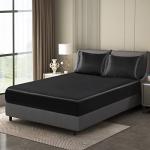 Counfeisly 2 Pieces Satin Twin Fitted Sheet & Pillowcase Set, Luxury Silky Soft Satin Bed Sheets with 1 Deep Pocket Fitted Sheet - 16" Deep Pocket Sheets, 1 Pillowcase, Black