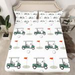 Feelyou Golf Sheets Ball Games Themed Bedding Set for Kids Boys Girls Golf Club Bed Sheets Green Course Sheets Set Bedroom Collection 4Pcs Queen Size,1 Fitted Sheet+2 Pillow Sham+1 Flat Sheet