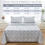 Mooreeke Cozy Vintage Microfiber Printed Queen Sheet Set - Soft Breathable Percale Cotton Floral Bed Sheets with Deep Pocket - Non-Slip Fitted Design - Yellow Blue Gray Gradient Flowers Pattern