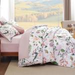 Anibedding 7Pieces Floral Queen Size Comforter Set, Garden Plant Style Bed in a Bag Pink Flower Bedding Comforter Set with Pillow Case for Bedroom