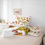 Feelyou Hamburger Print Comforter Set 7 Pieces Twin Size Pizza Cola Hot Dog Bed in A Bag for Kids Children Fast Food Theme Bedding Set Funny Delicious Food Bed Set with Sheets Bedroom Decor