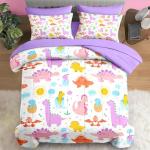 Pamnest Comforter Set Twin Size, Cute Dinosaur 5 Pcs Bedding for Kids and Adults, Love Rainbow Happy Bed Sheet Sets with Fitted Sheet Pillowcase & Sham for Bedroom Bed Decor