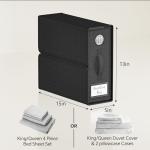 TRZZ 4-Pack Bed Sheet Organizers and Storage, Foldable Linen Bins with Window and Labels, Bedding Holder for Queen/King Duvet Covers, Keeps Bedding Neatly Organized and Accessible (Black)