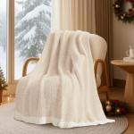 Buttery Ivory Reversible Throw Blanket 50x60 inches