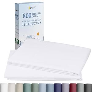 Heirloom Soft, Smooth & Thick Certified 800 Thread Count 100% Cotton Sateen is Superior to Egyptian Cotton Claims, 2 White Standard Pillowcases Fits Standard & Queen Size Pillows (Bright White)