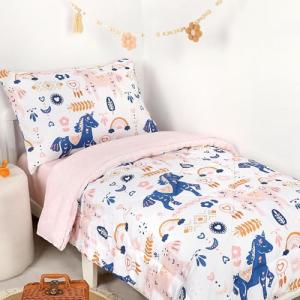 Jundetye Toddler Bedding Set for Girls 4 Pieces Unicorn, Soft Breathable Toddler Comforter Set, Boho Style, Includes Reversible Comforter, Fitted Sheet and Flat Sheet, Pillowcase