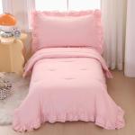Wowelife Pink Toddler Bedding Set for Girls Toddler Bedding 4 Pieces Boho Tufted Comforter with Ruffles Design Toddler Girl Bed Set with Comforter, Fitted Sheet, Flat Sheet and Pillowcase