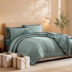 Monbix Queen Comforter Set - 7 Pieces Sage Green Bed in a Bag Queen Bedding Sets with Comforters, All Seasons Comforter Bed Set with Sheets,Pillowcases & Shams
