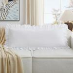 KKJIAF White Lumbar Pillow Covers 14x36 Inch Set of 1, Microfiber Ruffled Pillow Shams, Ruffle Euro Sham Pillow Covers Lumbar Pillow Case for Couch Bed Livingroom