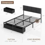 Furnulem Full Size Bed Frame with Headboard, Upholstered Full Bed Frame with LED Light, USB Charging Station, Platform Bedframe with 2 Fabric Underbed Storage Drawers, No Spring Box Needed