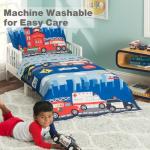 EVERYDAY KIDS 4 Piece Toddler Bedding Set -Fire and Police Rescue- Includes Comforter, Flat Sheet, Fitted Sheet and Reversible Pillowcase