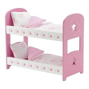 Emily Rose 14 Inch Doll Bunk Bed Set - Pink/White Wooden Furniture with 2 Complete Bedding Sets - Fits Wellie Wishers, Glitter Girls & 14” Dolls