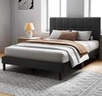 Pipishell Queen Bed Frame with 12 Thickened Legs&Fabric Upholstered Headboard,1300 lbs Strong Weight Capacity, Adjustable Headboard, No Box Spring Needed, Easy Assembly, Underbed Storage（Solid Wooden）