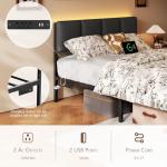 Furnulem Full Size Bed Frame with Headboard, Upholstered Full Bed Frame with LED Light, USB Charging Station, Platform Bedframe with 2 Fabric Underbed Storage Drawers, No Spring Box Needed