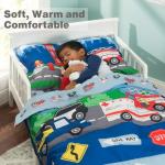 EVERYDAY KIDS 4 Piece Toddler Bedding Set -Fire and Police Rescue- Includes Comforter, Flat Sheet, Fitted Sheet and Reversible Pillowcase