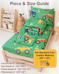 TinyPalsa Toddler Bedding Set, 4-Piece Green Truck Comforter Set for Girls and Boys, Breathable Crib Bedding Includes Ultra-Soft Quilt, Flat and Fitted Sheets, and Reversible Pillowcase