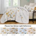 Dinjoy Quilt Set Queen Cute Floral Bedspread Coverlet Yellow Flower Quilts Microfiber Lightweight Summer Bedding Sets Reversible Soft Quilted Bed Cover for All Season(96"x90")