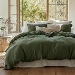 Bedsure 100% Muslin Cotton Duvet Cover King Size - Ultra-Soft, Breathable & Lightweight - Linen Like Gauze Comforter Cover Set with Button Closure and Corner Ties (Olive Green, King, 104"x90")