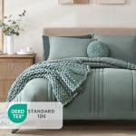 Monbix Queen Comforter Set - 7 Pieces Sage Green Bed in a Bag Queen Bedding Sets with Comforters, All Seasons Comforter Bed Set with Sheets,Pillowcases & Shams