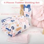 Jundetye Toddler Bedding Set for Girls 4 Pieces Unicorn, Soft Breathable Toddler Comforter Set, Boho Style, Includes Reversible Comforter, Fitted Sheet and Flat Sheet, Pillowcase