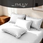 FMLIUY Ruffle Pillow Cases Standard Size Set of 2 –Soft Wrinkle Resistant Brushed Microfiber Ruffled Pillowcases –Envelope Pillow Shams Cover Festive Gift for Hotels,Guest Rooms 20x26 Inch (White)