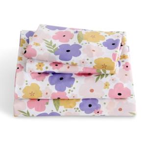 LONAVA Twin Sheet Set Kids - 3 Pieces Soft Microfiber Cartoon Style Bedsheets for Boys Girls Teens, Oeko TEX, Breathable Deep Pocket Sheets, (Flower)