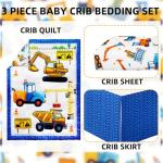 3 Piece Baby Boy Crib Bedding Set Construction Theme Baby Comforter Set for Crib Nursery Bed Set Decor with Fitted Crib Sheet, Comforter and Skirt for Boys Girls (Construction)