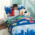 EVERYDAY KIDS 4 Piece Toddler Bedding Set -Fire and Police Rescue- Includes Comforter, Flat Sheet, Fitted Sheet and Reversible Pillowcase