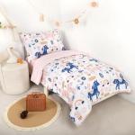 Jundetye Toddler Bedding Set for Girls 4 Pieces Unicorn, Soft Breathable Toddler Comforter Set, Boho Style, Includes Reversible Comforter, Fitted Sheet and Flat Sheet, Pillowcase