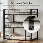 Mixcous Metal Triple Bunk Bed, Twin Over Twin Over Twin Heavy Duty Bunkbeds, Full-Length Guardrail Family-Friendly for All Ages, Bedroom, No Box Spring Needed, Easy Assembly, Black