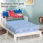 EVERYDAY KIDS 4 Piece Toddler Bedding Set -Fire and Police Rescue- Includes Comforter, Flat Sheet, Fitted Sheet and Reversible Pillowcase