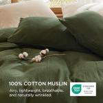 Bedsure 100% Muslin Cotton Duvet Cover King Size - Ultra-Soft, Breathable & Lightweight - Linen Like Gauze Comforter Cover Set with Button Closure and Corner Ties (Olive Green, King, 104"x90")