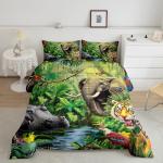 Jungle Animals Comforter Twin Crocodile Hippo Elephant Tiger Bedding Sets African Safari Animal Comforter Set for Kids Boys Girls Cartoon Zoo Theme Down Comforter with 1 Comforter and 1 Pillow Case