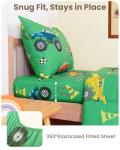 TinyPalsa Toddler Bedding Set, 4-Piece Green Truck Comforter Set for Girls and Boys, Breathable Crib Bedding Includes Ultra-Soft Quilt, Flat and Fitted Sheets, and Reversible Pillowcase