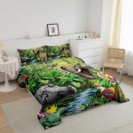 Jungle Animals Comforter Twin Crocodile Hippo Elephant Tiger Bedding Sets African Safari Animal Comforter Set for Kids Boys Girls Cartoon Zoo Theme Down Comforter with 1 Comforter and 1 Pillow Case