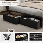 Furnulem Full Size Bed Frame with Headboard, Upholstered Full Bed Frame with LED Light, USB Charging Station, Platform Bedframe with 2 Fabric Underbed Storage Drawers, No Spring Box Needed